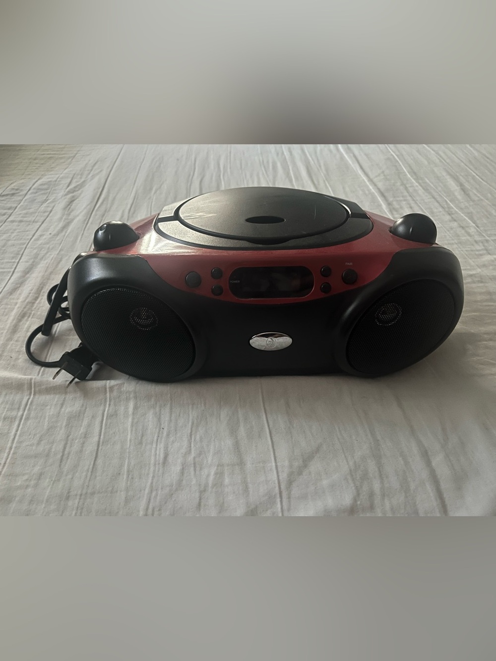 Compact Portable CD Boombox with AM/FM Radio - Red and Black